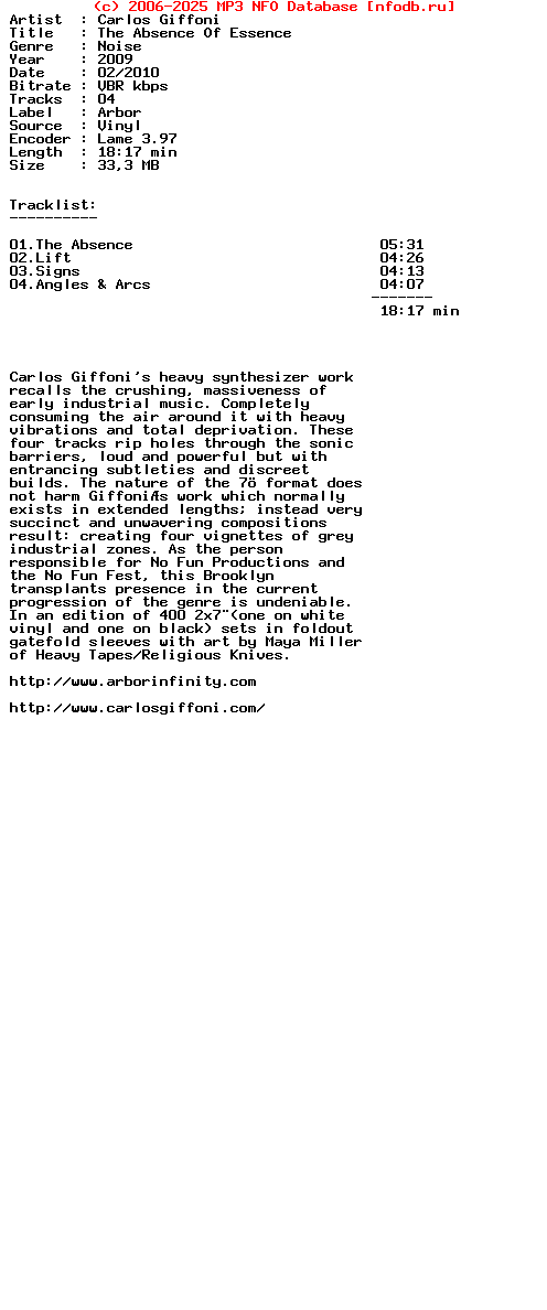 Carlos_Giffoni-The_Absence_Of_Essence-Vinyl-2009
