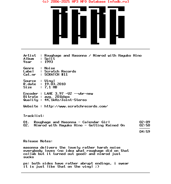 Roughage_And_Masonna-Nimrod_With_Mayuko_Hino--Split-Vinyl-EP-1993-BERC