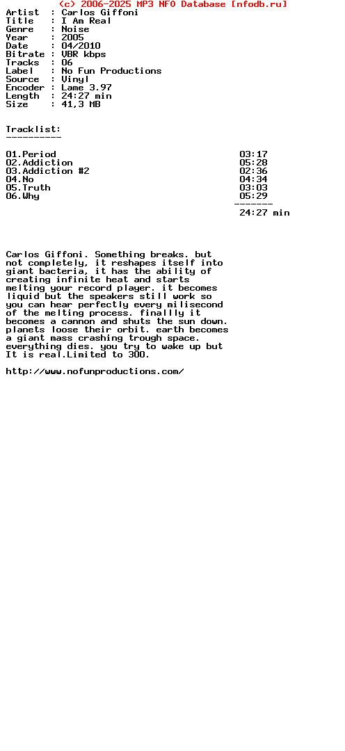 Carlos_Giffoni-I_Am_Real-Lp-2005