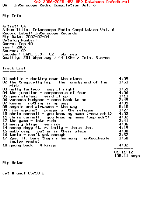 VA-Interscope_Radio_Compilation_Vol._6-Promo-2006