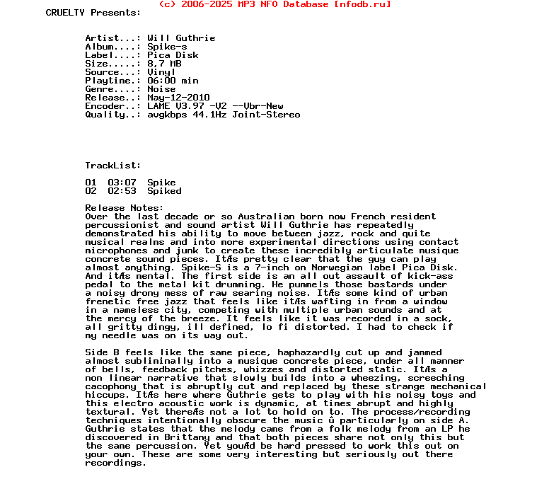 Will_Guthrie_-_Spike_S-Vinyl-Pica_Disk-2009-CRUELTY