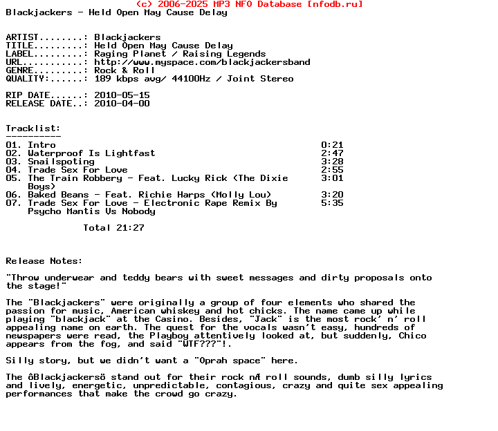 Blackjackers-Held_Open_May_Cause_Delay-(EP)-2010