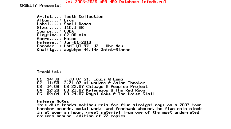 Teeth_Collection_-_Live-CDR-Small_Doses-2010-CRUELTY