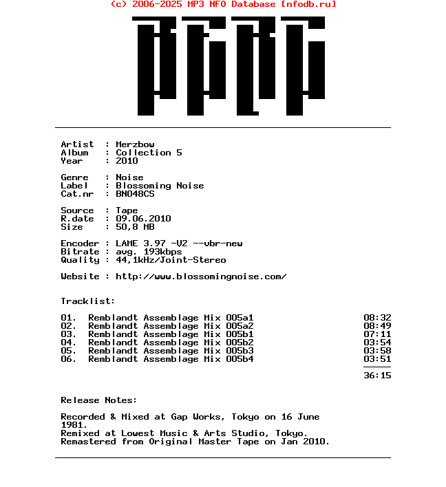 Merzbow-Collection_5-Remastered-Tape-2010-BERC
