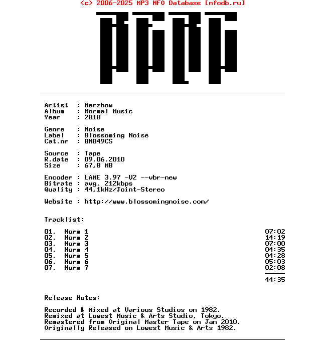 Merzbow-Normal_Music-Remastered-Tape-2010-BERC