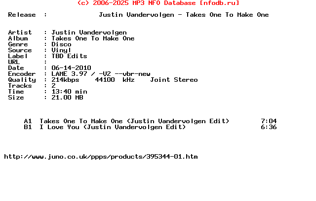 Justin_Vandervolgen-Takes_One_To_Make_One-(TBDEDITS01)-Vinyl-2010