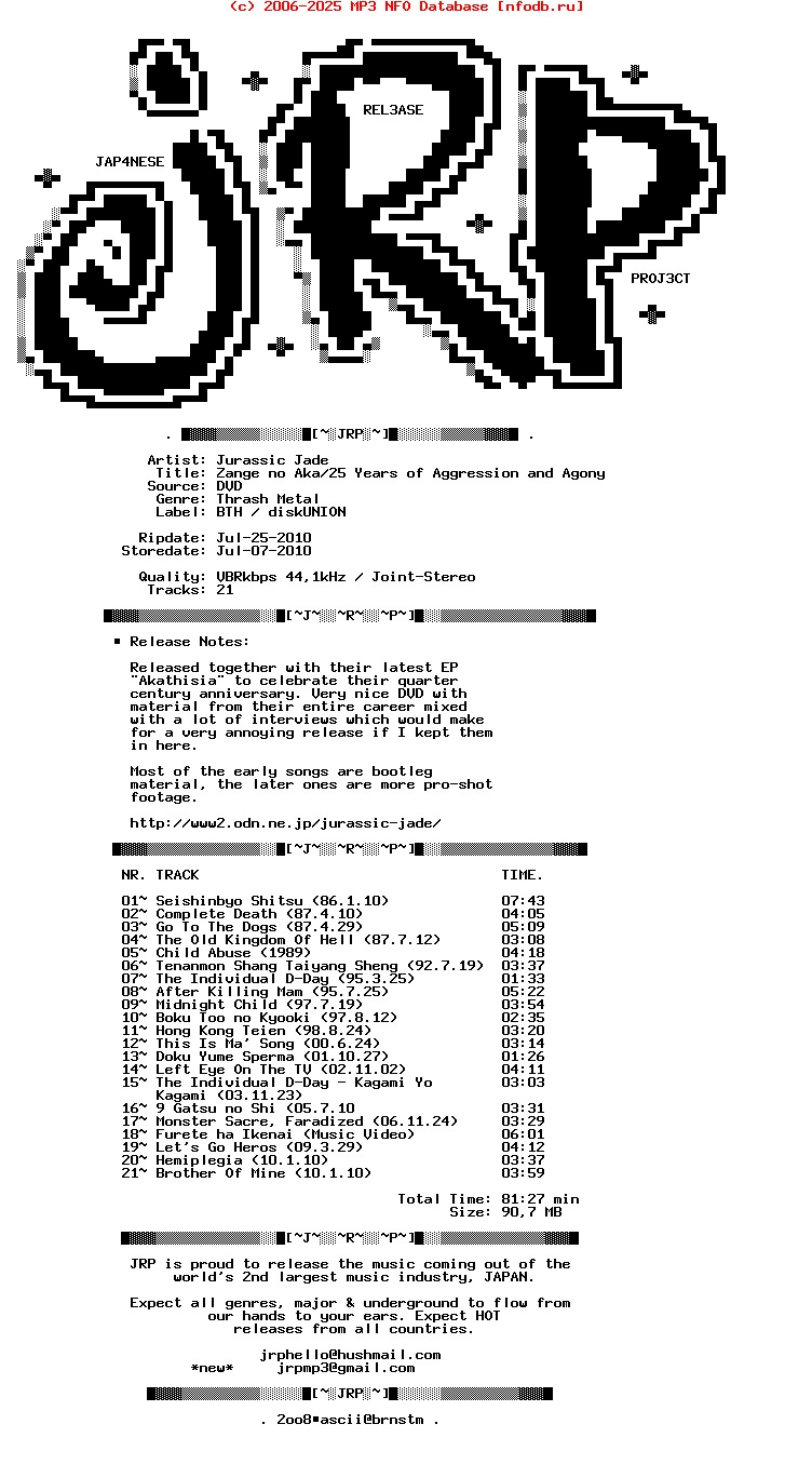 Jurassic_Jade-Zange_No_Aka-25_Years_Of_Aggression_And_Agony-DVD-2010-JRP