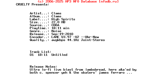 Clams_-_Clams-CDR-High_Spirits-2010-CRUELTY