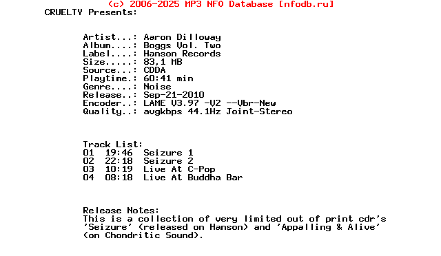 Aaron_Dilloway_-_Boggs_Vol._Two-Hanson_Records-2005-CRUELTY
