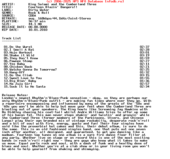 King_Salami_And_The_Cumberland_Three-Fourteen_Blazin_Bangers-2010