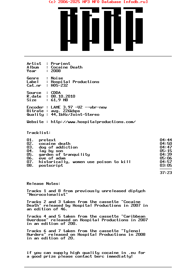 Prurient-Cocaine_Death-2008-BERC