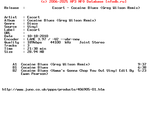 Escort-Cocaine_Blues_(GREG_WILSON_REMIX)-(ESCRT005)-Vinyl-2010