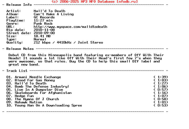 Malld_To_Death-Cant_Make_A_Living-2010
