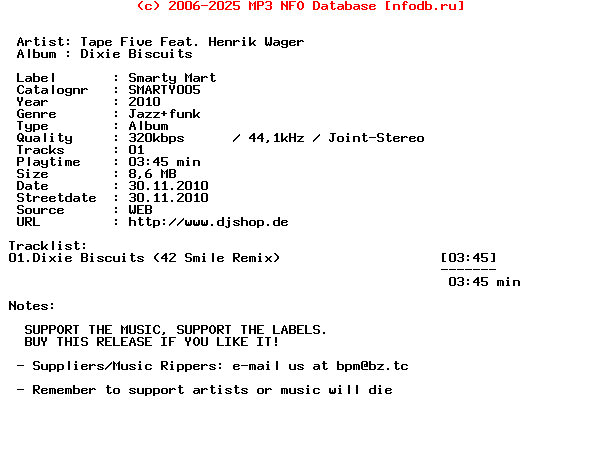 Tape_Five_Feat._Henrik_Wager-Dixie_Biscuits-(SMARTY005)-WEB-2010