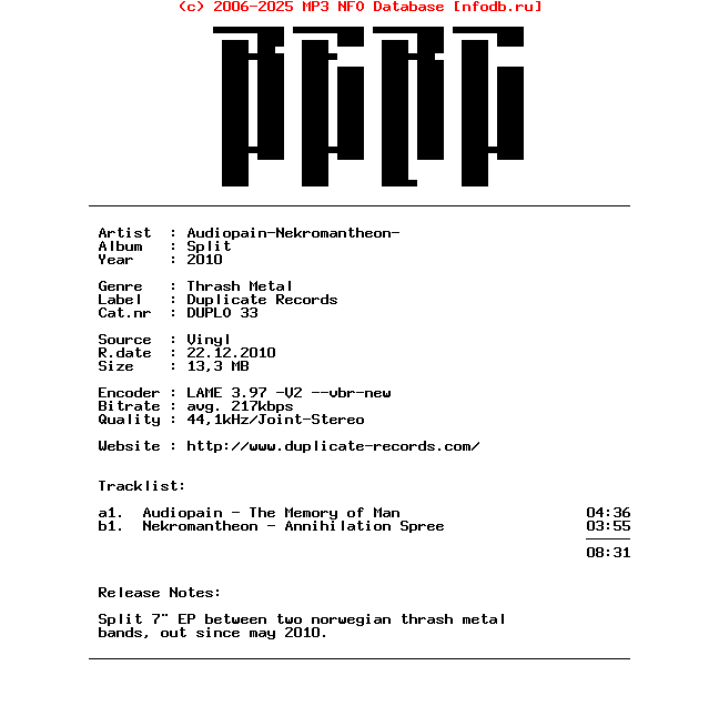 Audiopain-Nekromantheon--Split-Vinyl-EP-2010-BERC