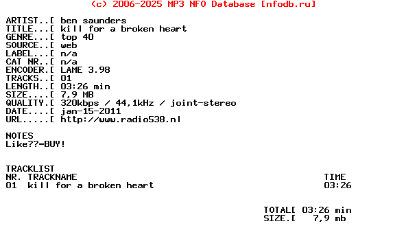 Ben_Saunders_-_Kill_For_A_Broken_Heart-WEB-2011