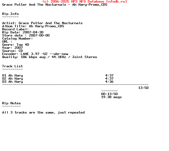 Grace_Potter_And_The_Nocturnals-Ah_Mary-Promo_CDS-2007