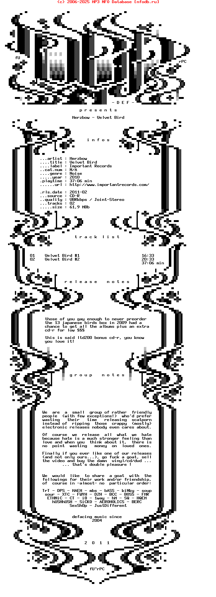 Merzbow-Velvet_Bird-CDR-2010-DEF