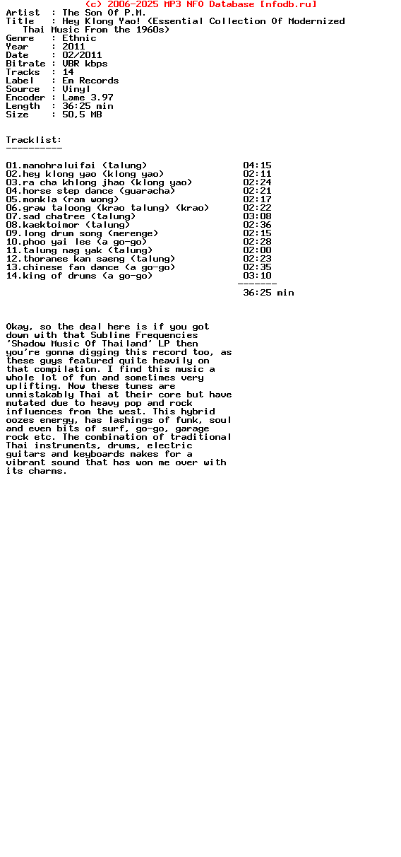 The_Son_Of_P.M.-Hey_Klong_Yao_(ESSENTIAL_COLLECTION_OF_MODERNIZED_THAI_MUSIC_FROM_THE_1960S)-Lp-2011