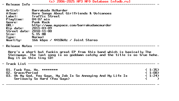 Barrakuda_Mcmurder-More_Songs_About_Girlfriends_And_Volcanoes-(MCD)-2010