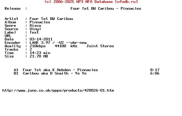 Four_Tet_Bw_Caribou-Pinnacles-(TEXT009)-Vinyl-2011