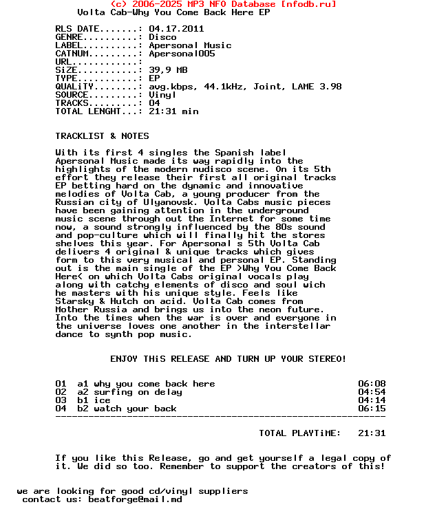 Volta_Cab-Why_You_Come_Back_Here_Ep-(APERSONAL005)-Vinyl-2011