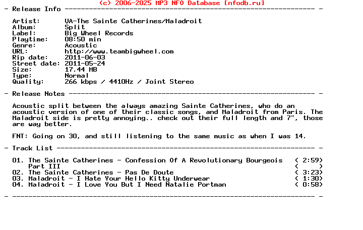 VA-The_Sainte_Catherines-Maladroit-Split-(7_INCH_VINYL)-2011