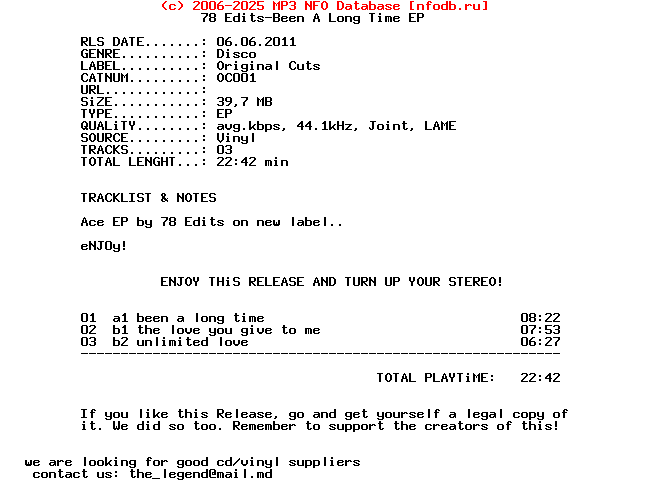 78_Edits-Been_A_Long_Time_Ep-(OC001)-Vinyl-2011