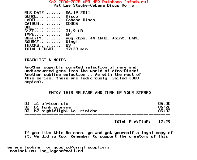 Pat_Les_Stache-Cabana_Disco_Vol_5-(CD005)-Vinyl-2011