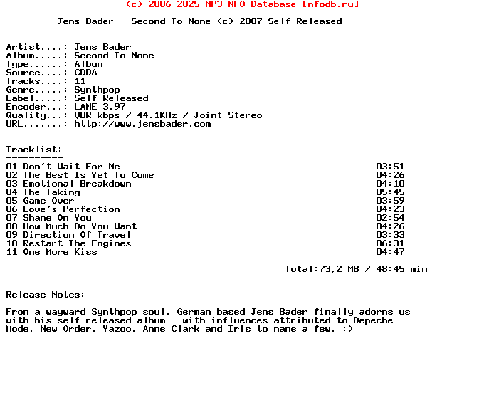 Jens_Bader-Second_To_None-2007
