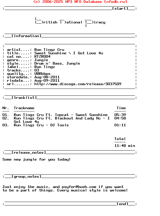 Run_Tingz_Cru_Ft._Topcat-Sweet_Sunshine-(RTZR004)-Vinyl-2011-Bnp