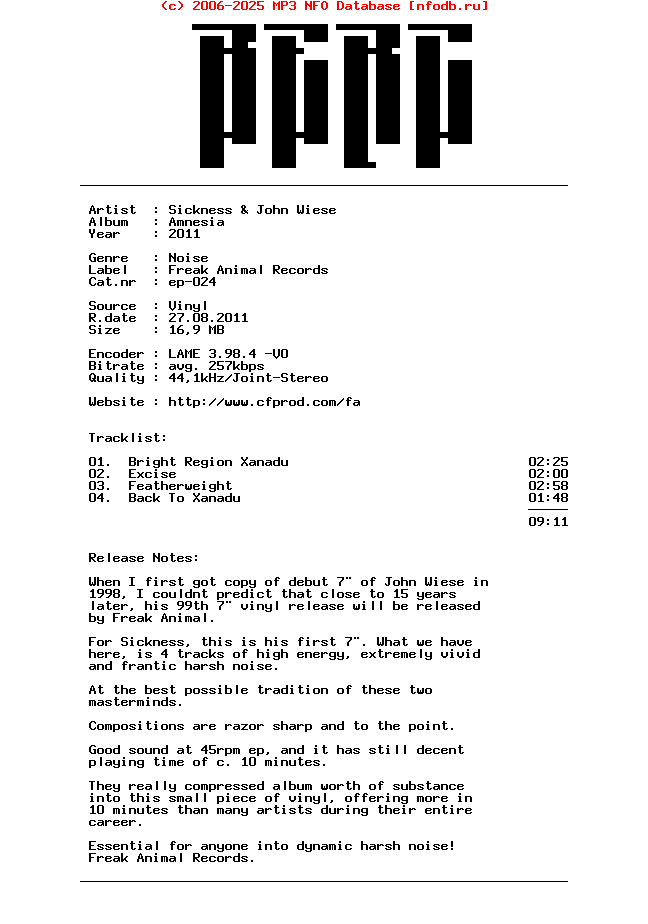 Sickness_And_John_Wiese-Amnesia-Vinyl-EP-2011-BERC
