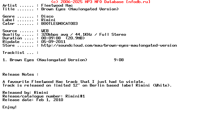 Fleetwood_Mac-Brown_Eyes__Maulongated_Version-(BOOTLEGNOCAT003)-WEB-2010
