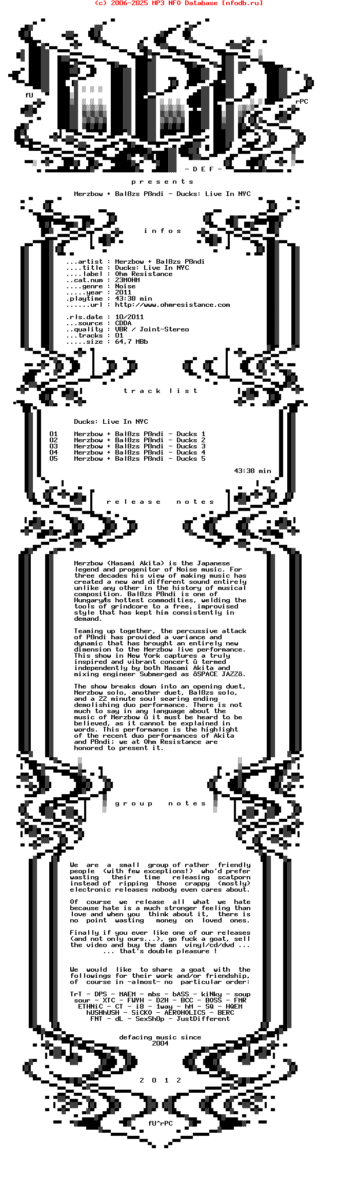 Merzbow_And_Balazs_Pandi-Ducks_Live_In_Nyc-(23MOHM)-2011-DEF