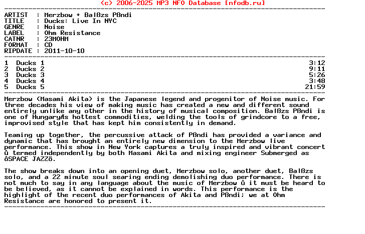 Merzbow_And_Balazs_Pandi-Ducks_Live_In_Nyc-CD-FLAC-2011-AUDIO