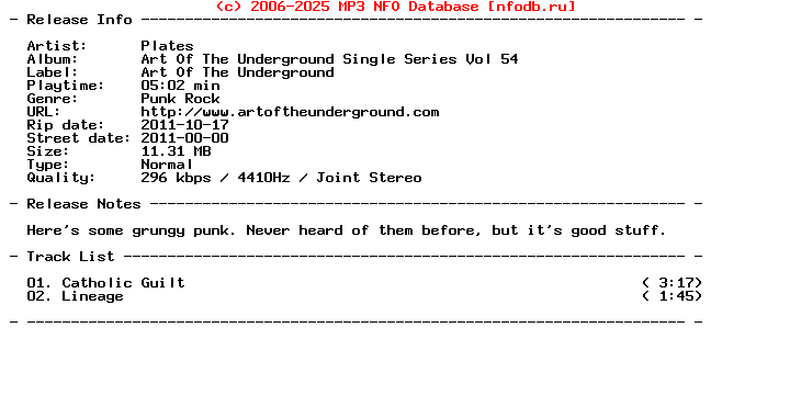 Plates-Art_Of_The_Underground_Single_Series_Vol_54-(7_INCH_VINYL)-2011