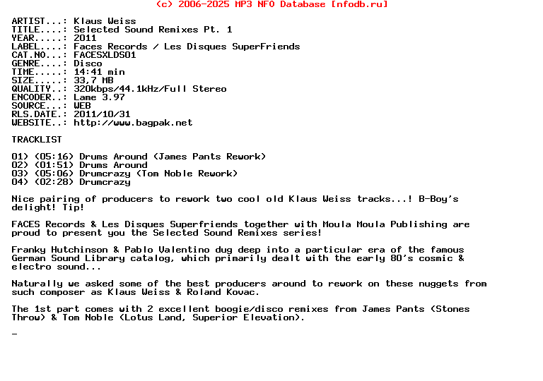 Klaus_Weiss-Selected_Sound_Remixes_Pt._1-(FACESXLDS01)-WEB-2011