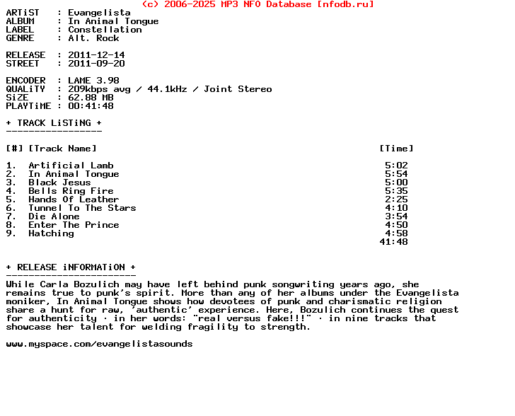Evangelista-In_Animal_Tongue-2011