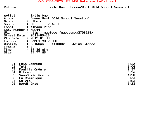 Exile_One-Green-Vert_(OLD_SCHOOL_SESSION)-(KL044)-CD-FR-2011