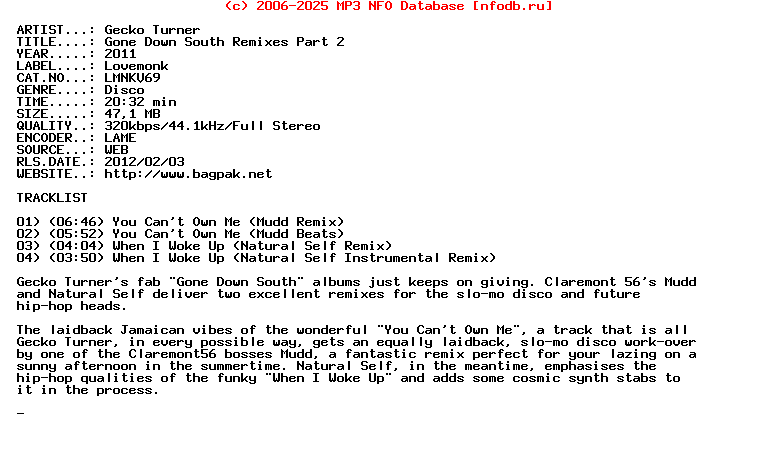 Gecko_Turner-Gone_Down_South_Remixes_Part_2-(LMNKV69)-WEB-2011