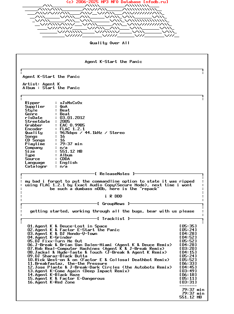 Agent_K-Start_The_Panic-REPACK-CD-FLAC-2005-Qoa