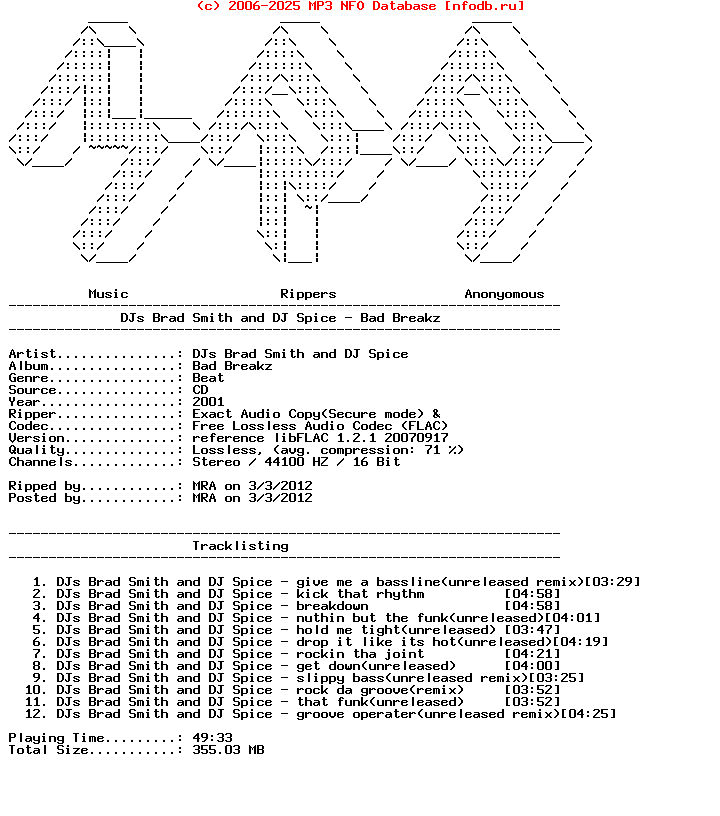 Djs_Brad_Smith_And_Dj_Spice-Bad_Breakz-CD-FLAC-2001-Mra