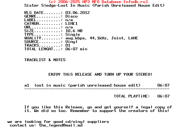 Sister_Sledge-Lost_In_Music_(PARISH_UNRELEASED_HOUSE_EDIT)_(LIME1)-Vinyl-2011