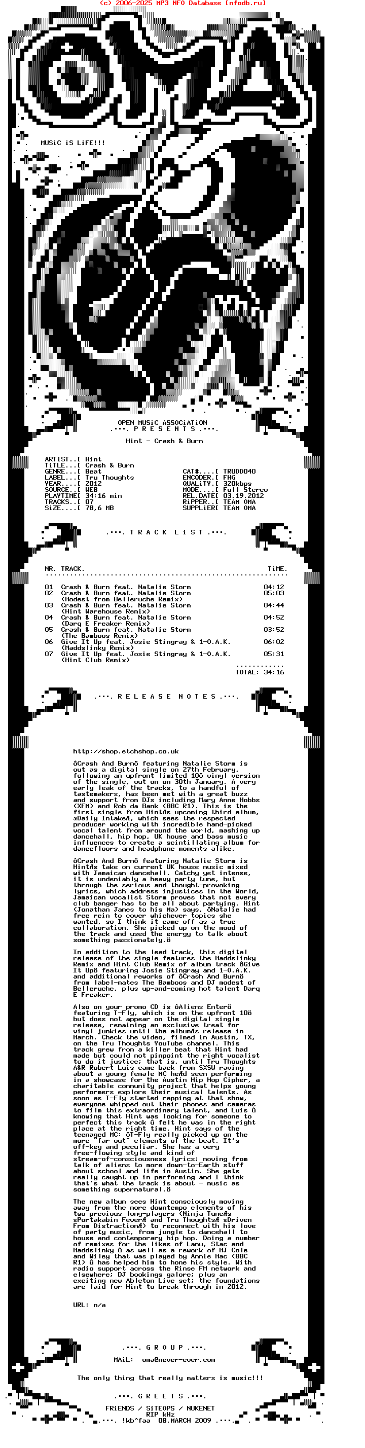 Hint--Crash_And_Burn-(TRUDD040)-WEB-2012-OMA