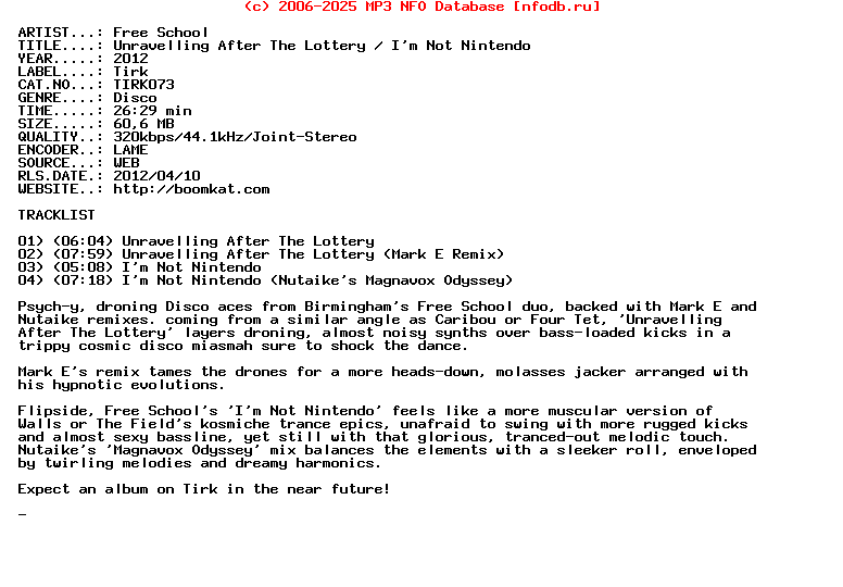 Free_School-Unravelling_After_The_Lottery__Im_Not_Nintendo-(TIRK073)-WEB-2012