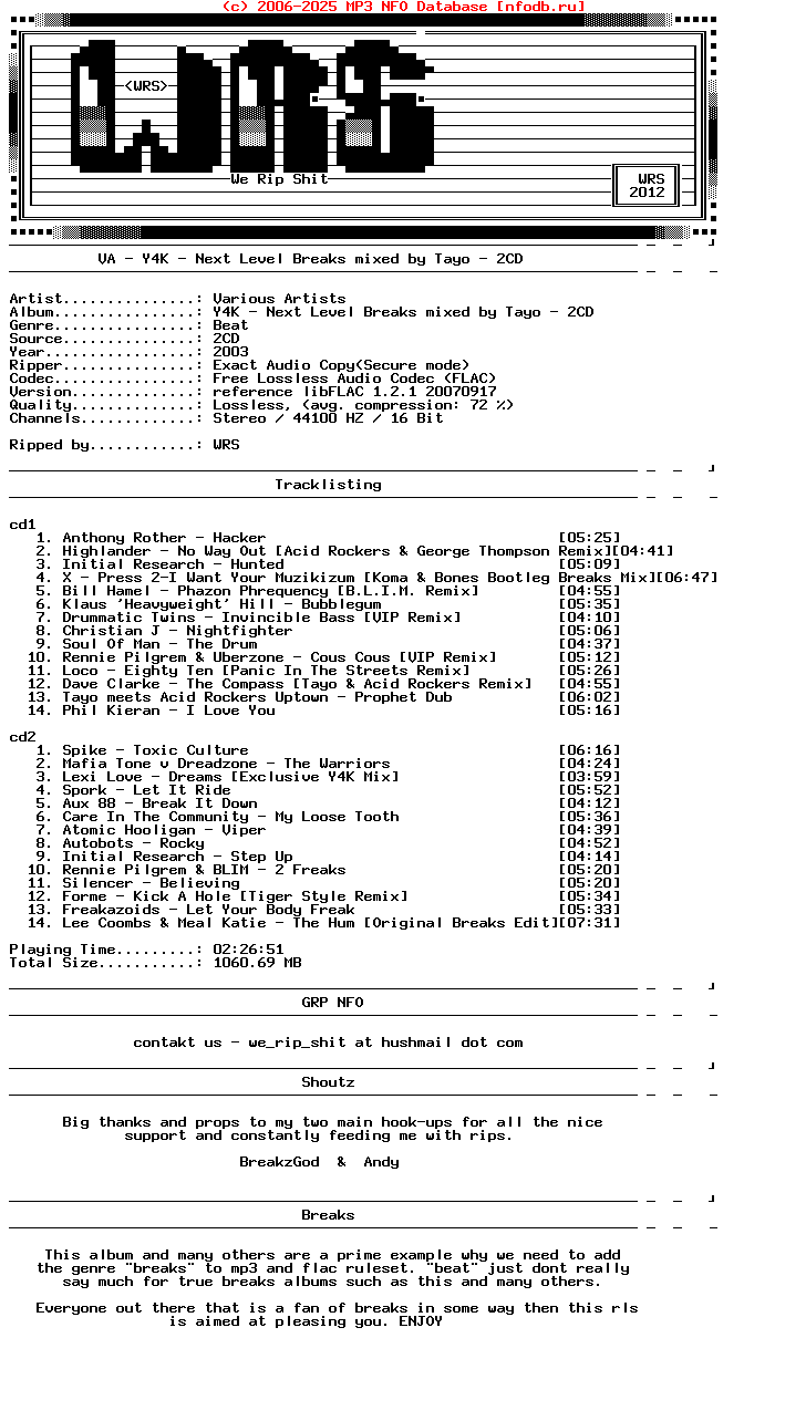VA-Y4K__Next_Level_Breaks_Dread_At_The_Controls__Mixed_By_Tayo-(Y4K005CD)-2CD-FLAC-2003-Wrs