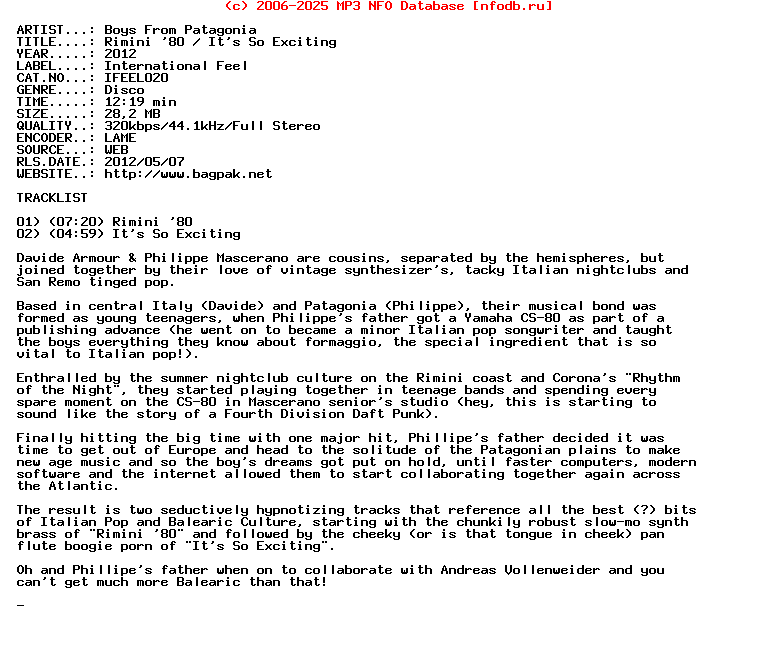 Boys_From_Patagonia-Rimini_80__Its_So_Exciting-(IFEEL020)-WEB-2012