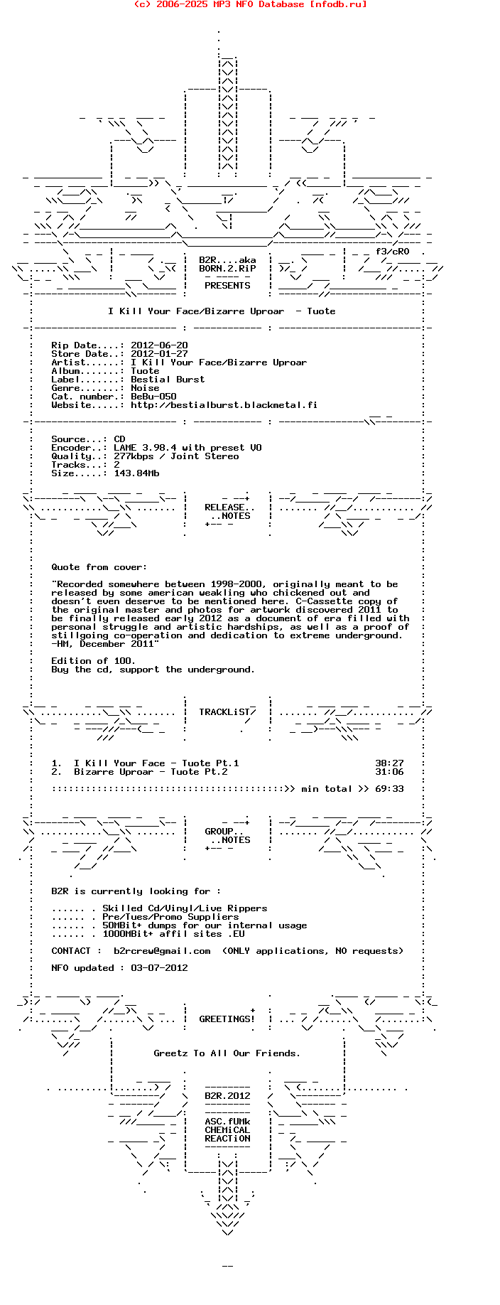 I_Kill_Your_Face-Bizarre_Uproar-Tuote-Split-2012
