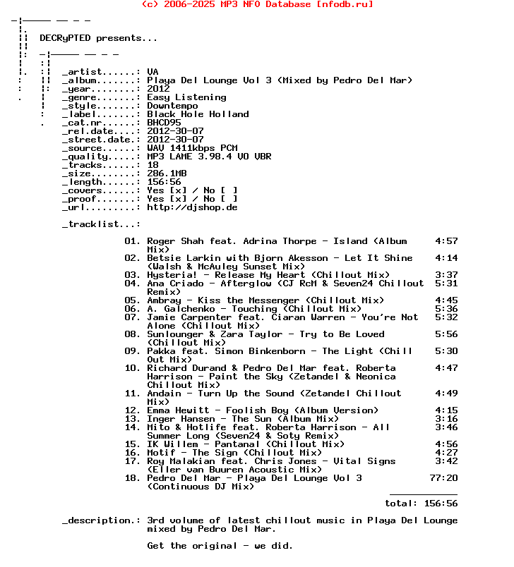 VA-Playa_Del_Lounge_Vol_3_(MIXED_BY_PEDRO_DEL_MAR)-(BHCD95)-WEB-2012