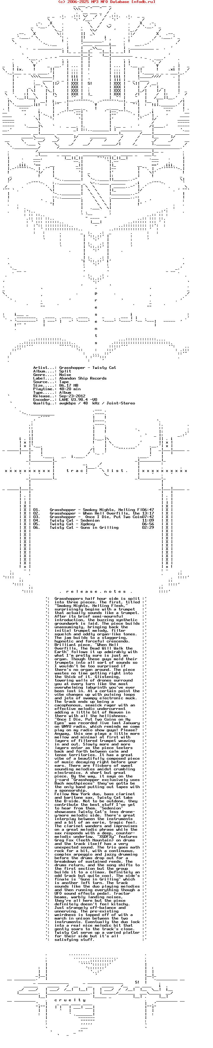 Grasshopper_-_Twisty_Cat_-_Split-Tape-Abandon_Ship_Records-2009-CRUELTY